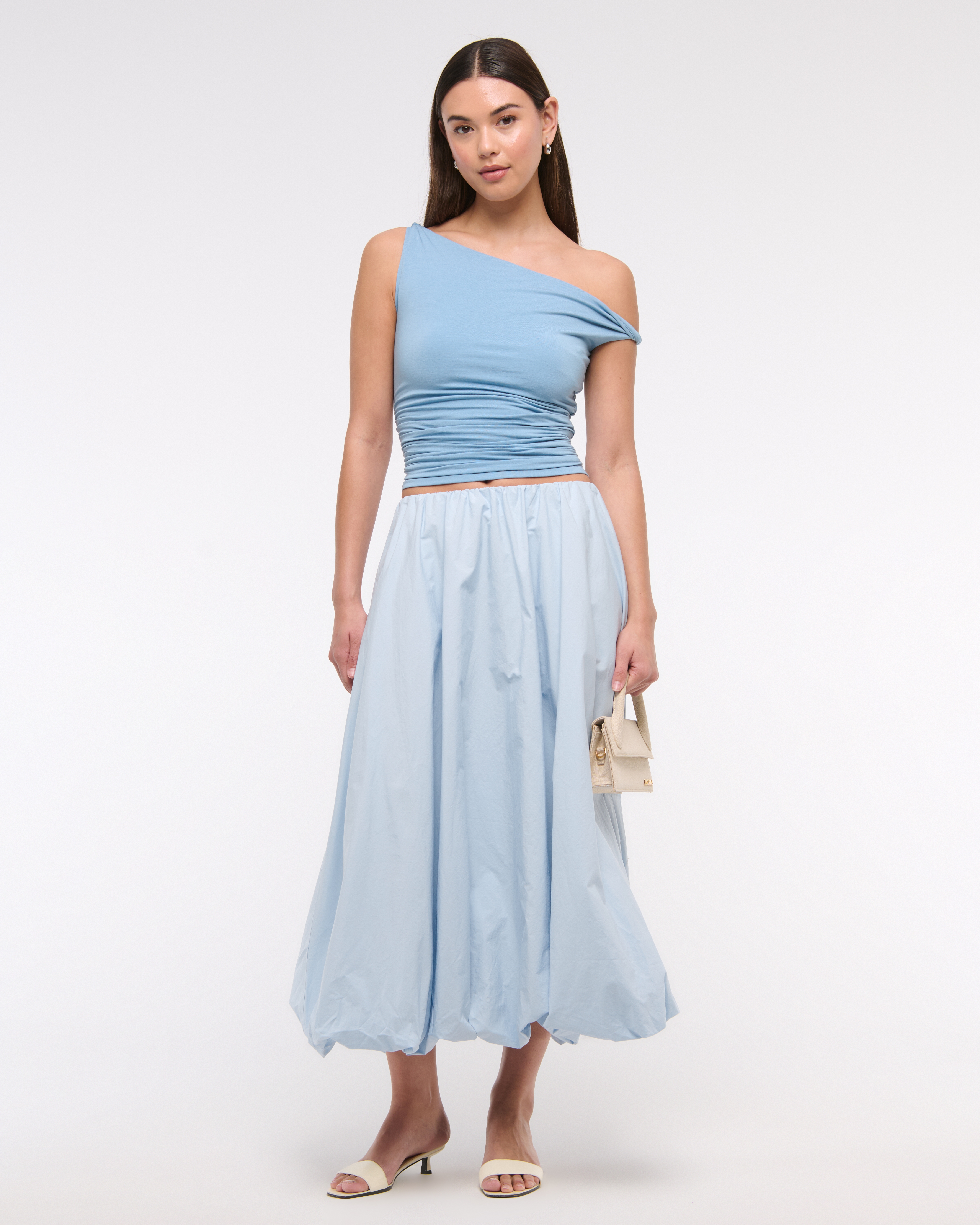 Abercrombie & Fitch Mid Rise Bubble Hem Maxi Skirt In Blue