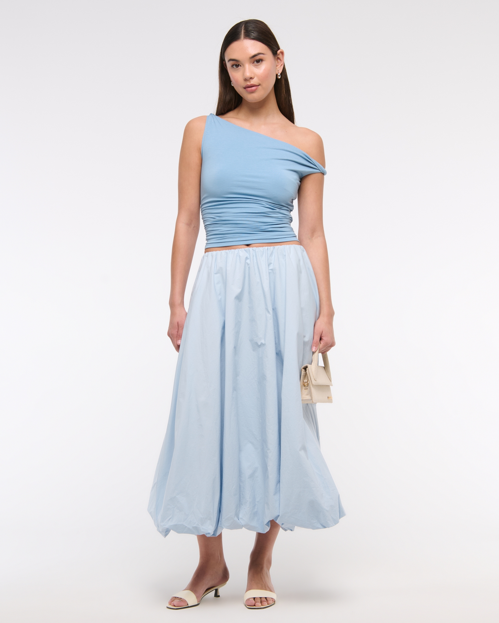 Mid Rise Bubble Hem Maxi Skirt