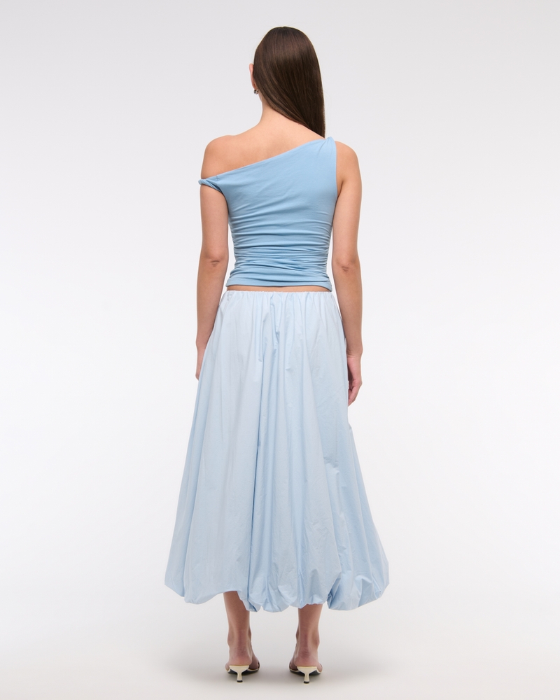 Mid Rise Bubble Hem Maxi Skirt