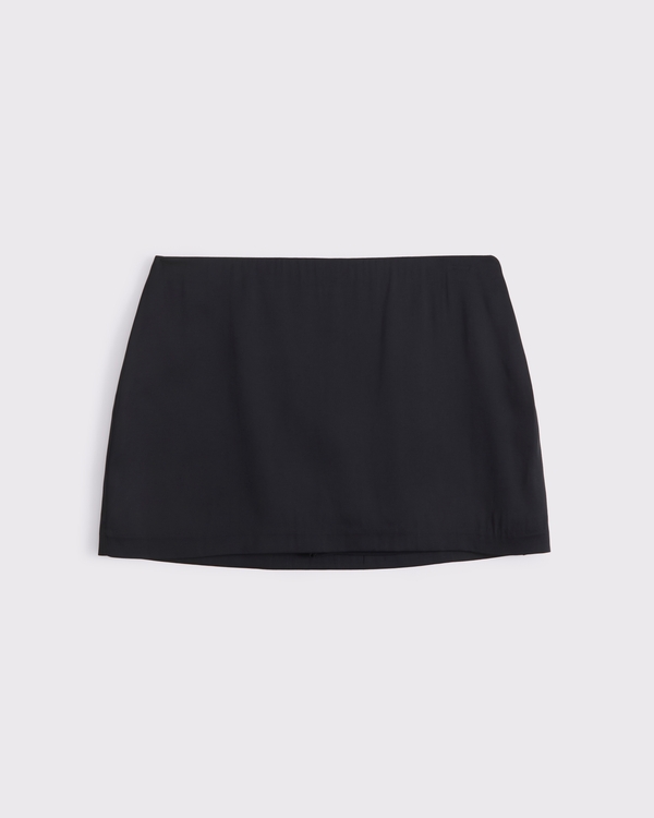 The A&F Scarlett Mid Rise Satin Mini Skort, Black view 1