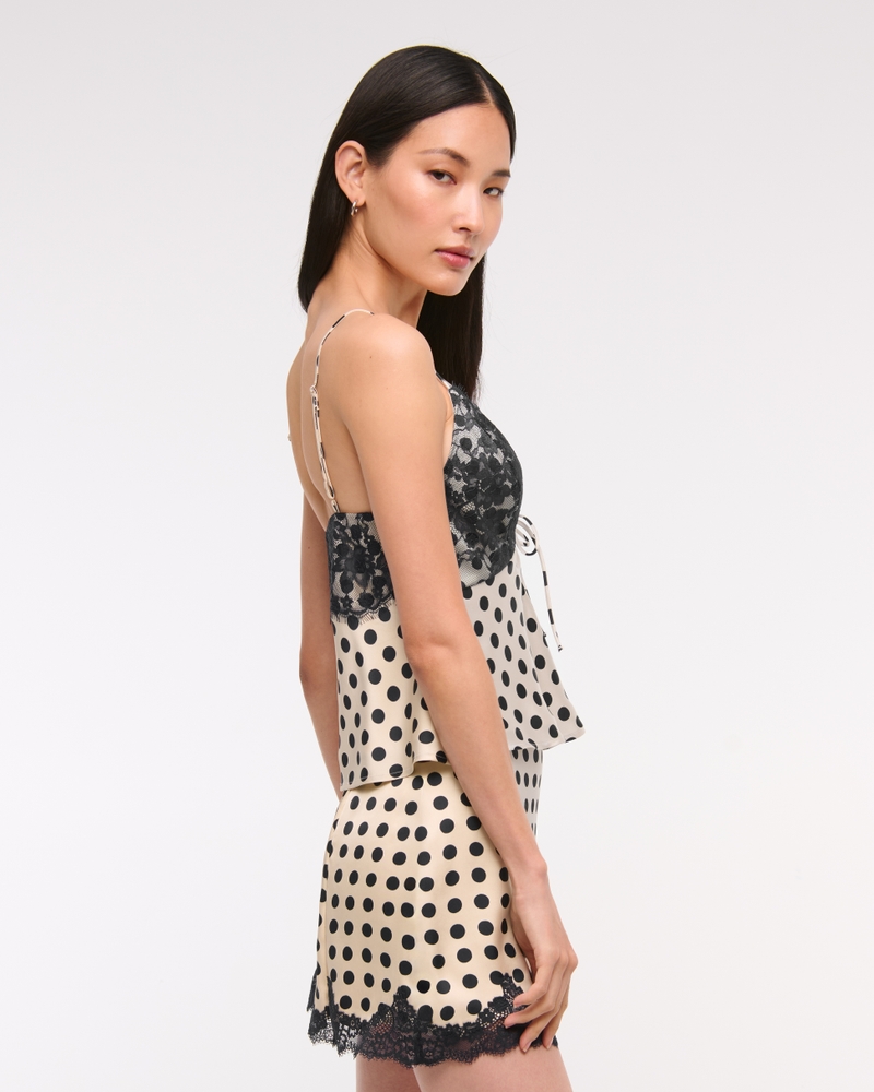 High Rise Satin Lace-Hem Mini Skirt