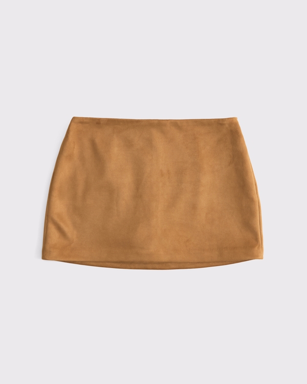 The A&F Scarlett Mid Rise Vegan Suede Mini Skort, Toasted Taupe view 1