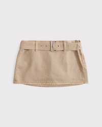 Low Rise Belted Denim Mini Skort