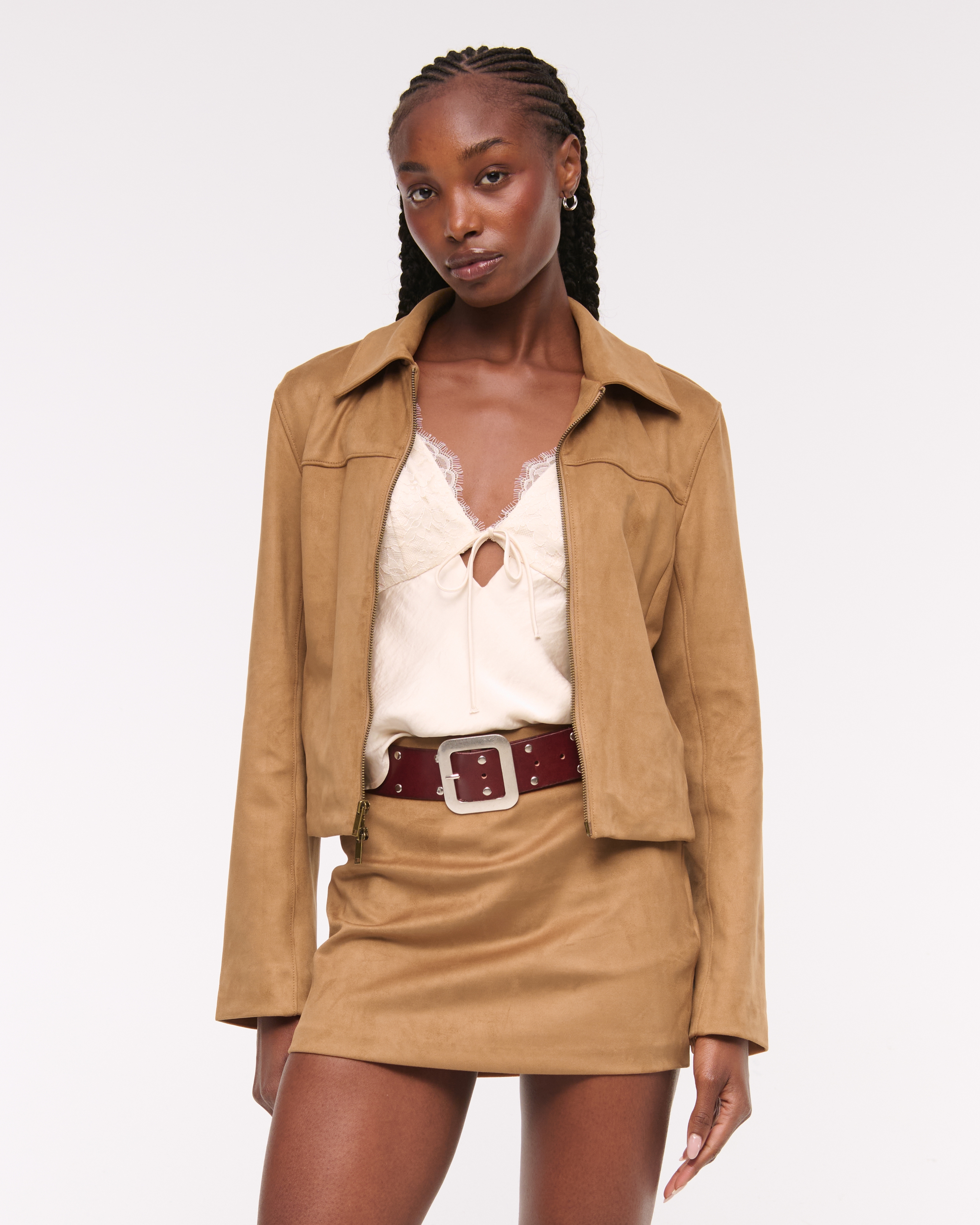 Abercrombie & Fitch The A&f Scarlett Vegan Suede Mini Skort In Brown