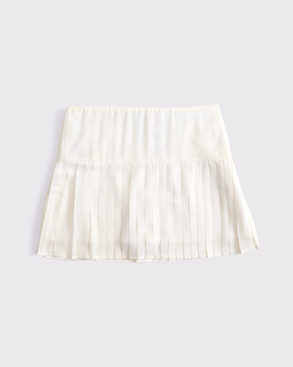 High Rise Drop-Waist Pleated Mini Skort, White view 1