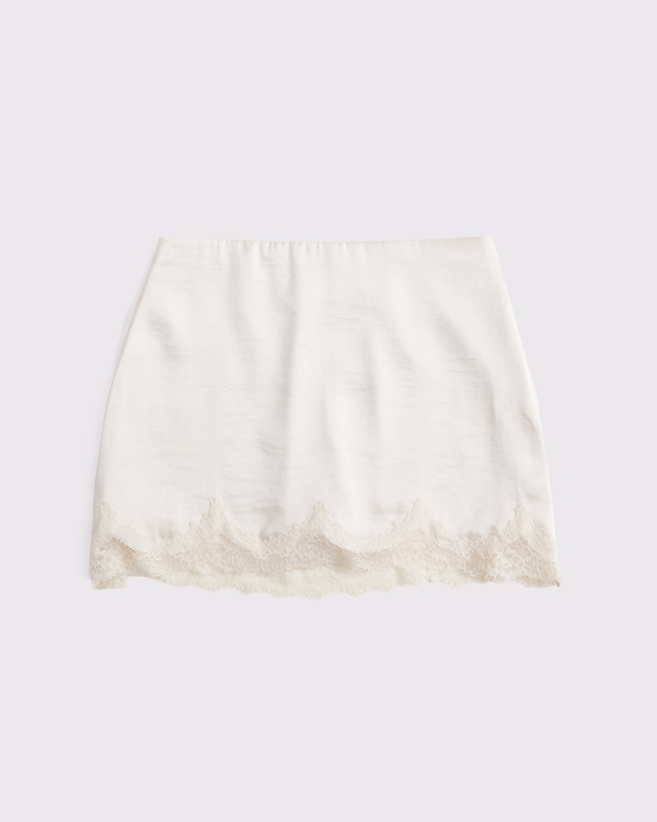 High Rise Lace & Satin Mini Skort, Cream view 1
