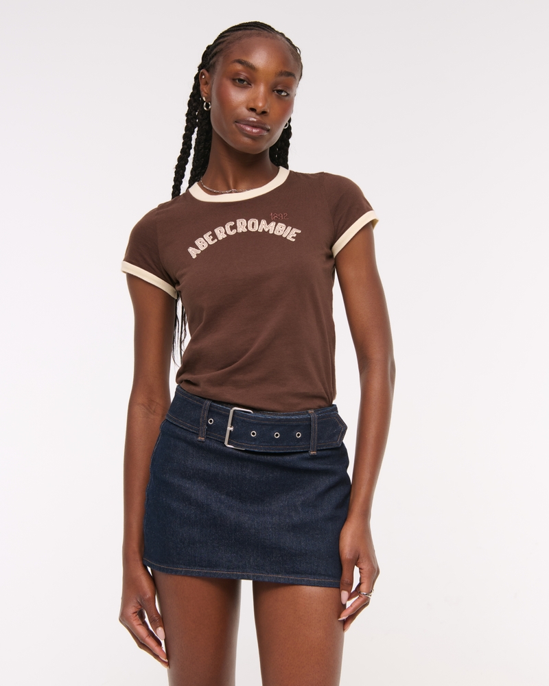 Mid Rise Belted Denim Mini Skort