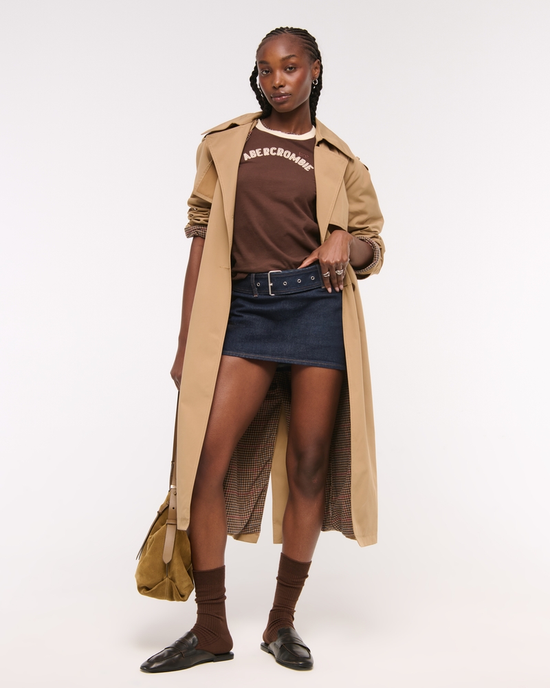Mid Rise Belted Denim Mini Skort