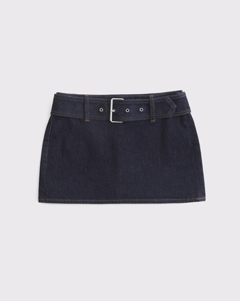 Mid Rise Belted Denim Mini Skort