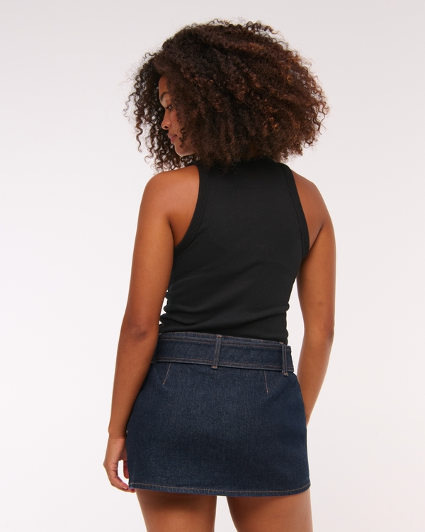 Curve Love Mid Rise Belted Denim Mini Skort