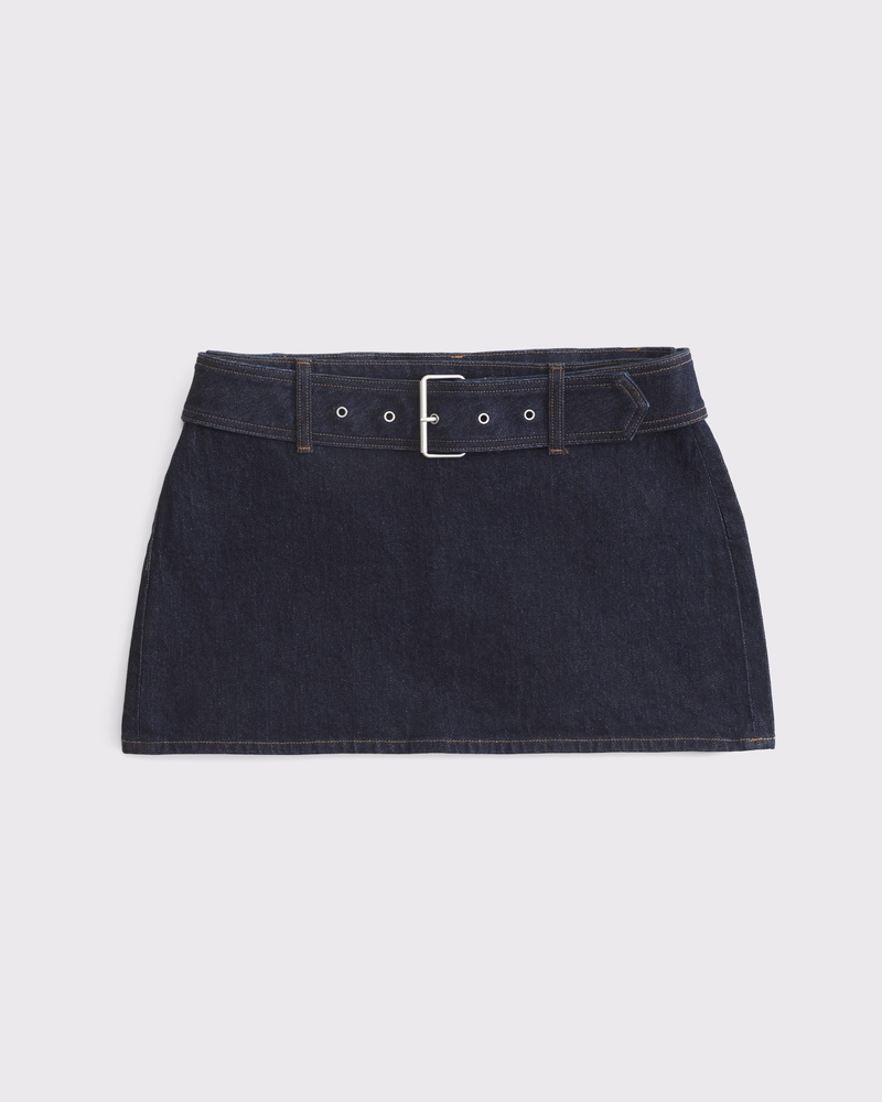 Women's Curve Love Mid Rise Belted Denim Mini Skort