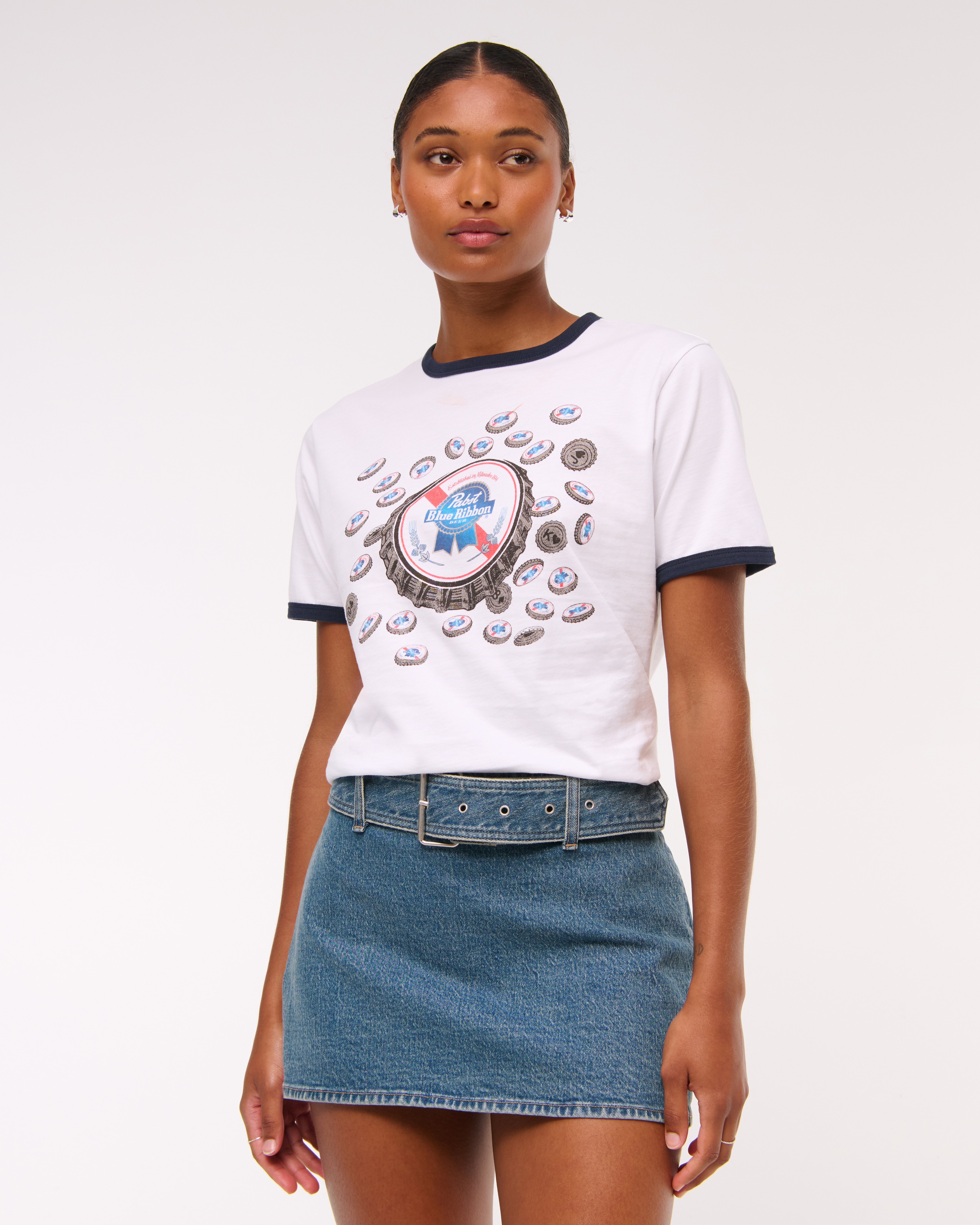 Women's Curve Love Mid Rise Belted Denim Mini Skort