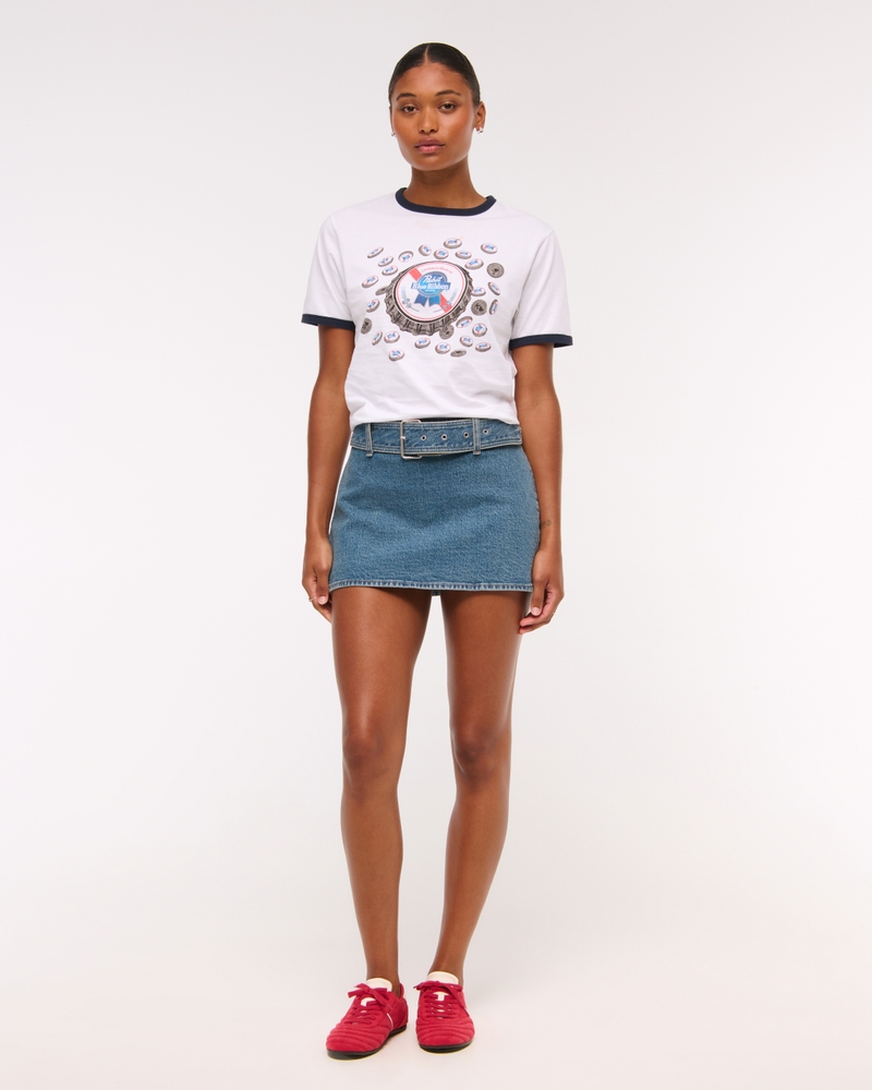 Curve Love Mid Rise Belted Denim Mini Skort