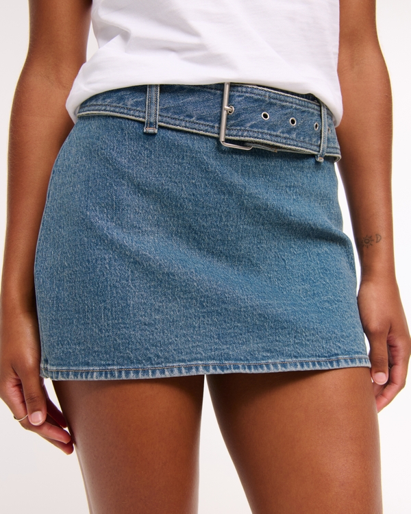 Curve Love Mid Rise Belted Denim Mini Skort