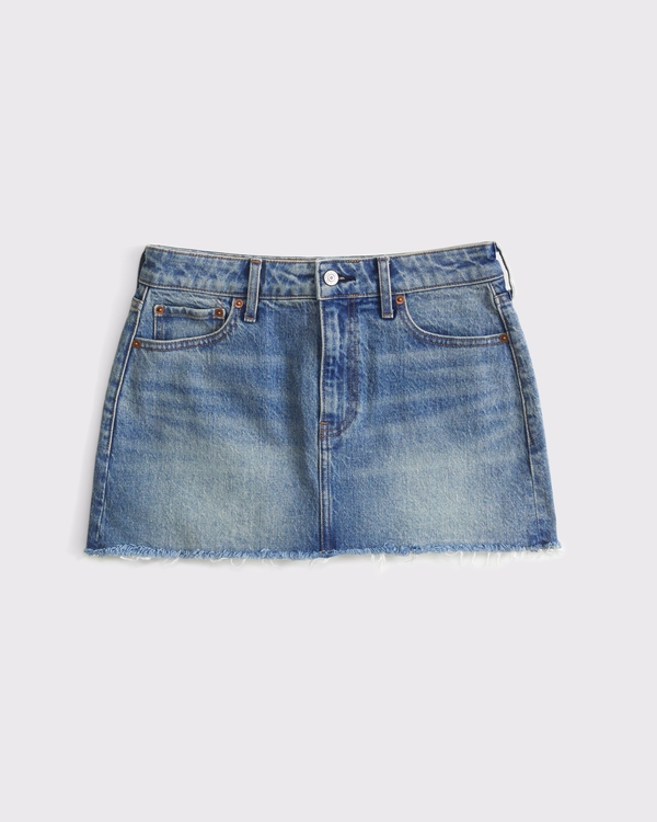 Curve Love Mid Rise Denim Mini Skirt, Medium Wash view 1