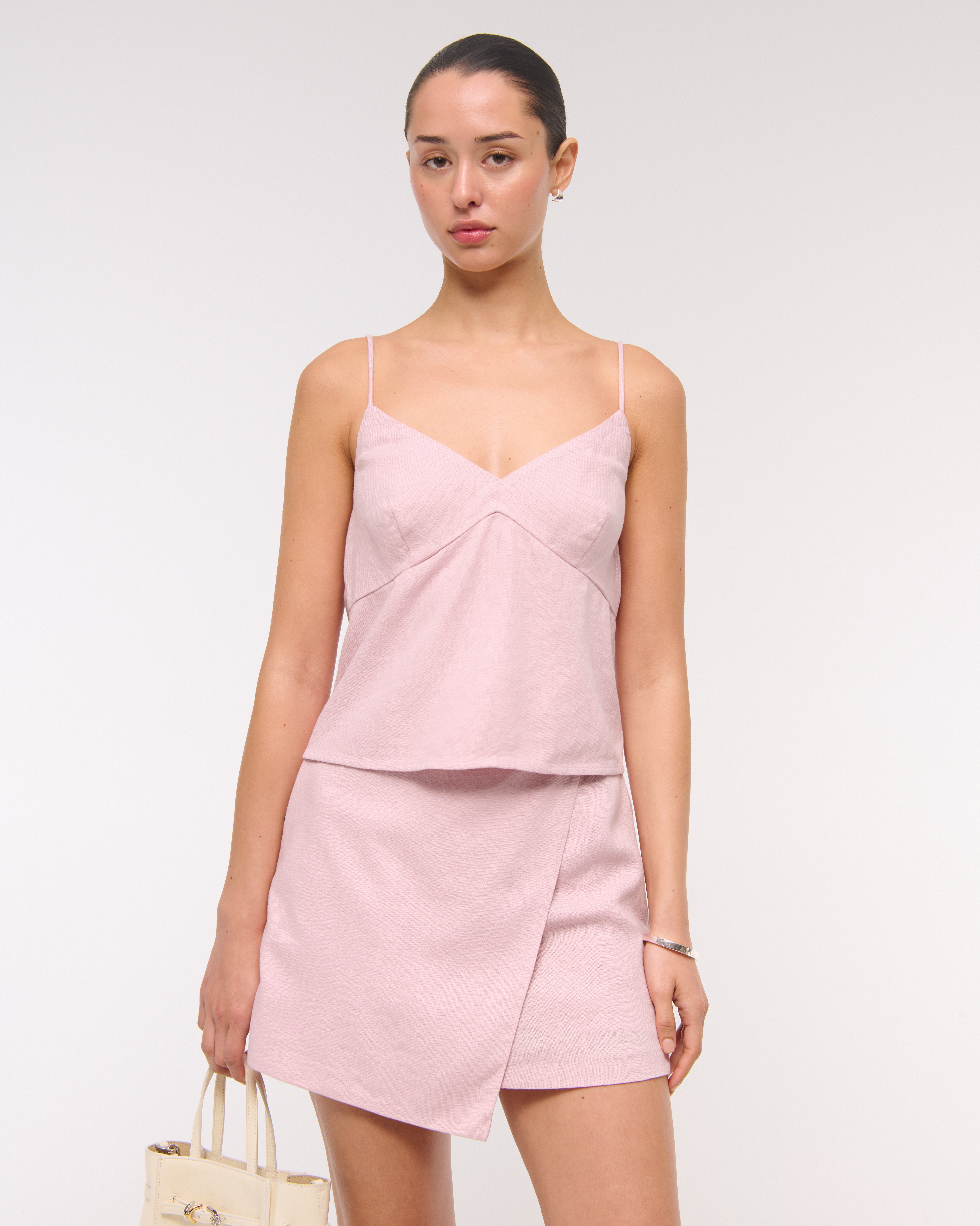 Abercrombie & Fitch The A&f Scarlett Linen-blend Wrap Mini Skort In Pink