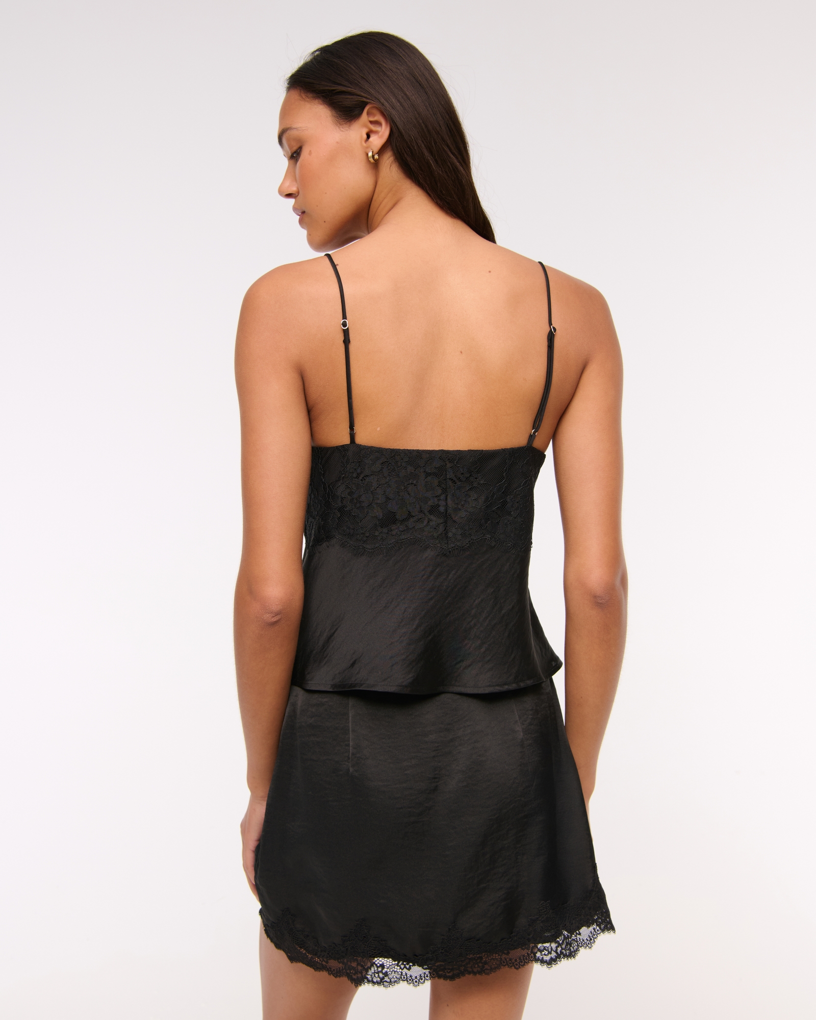 High Rise Lace & Satin Mini Skirt