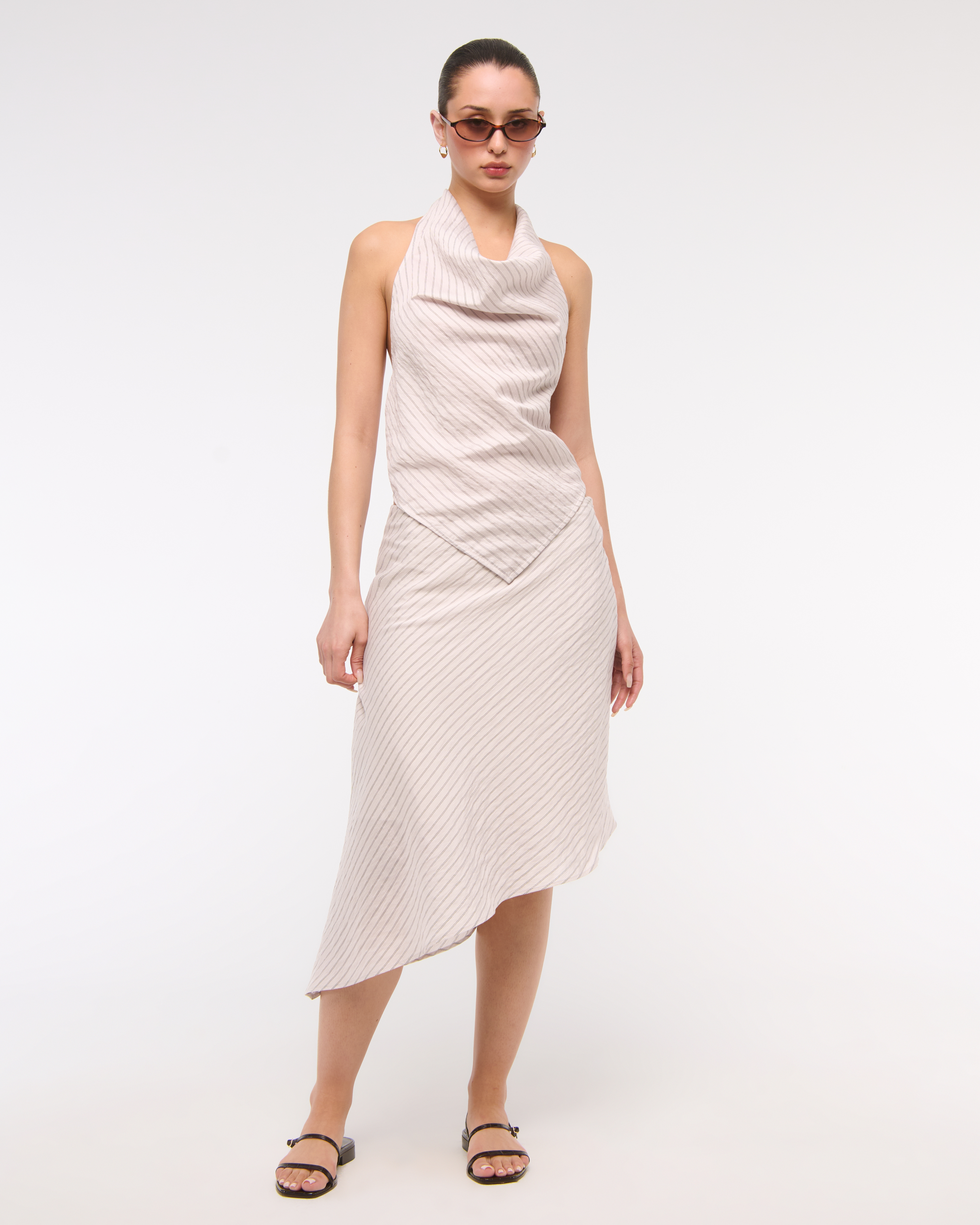 Abercrombie & Fitch Mid Rise Asymmetrical Hem Midi Skirt