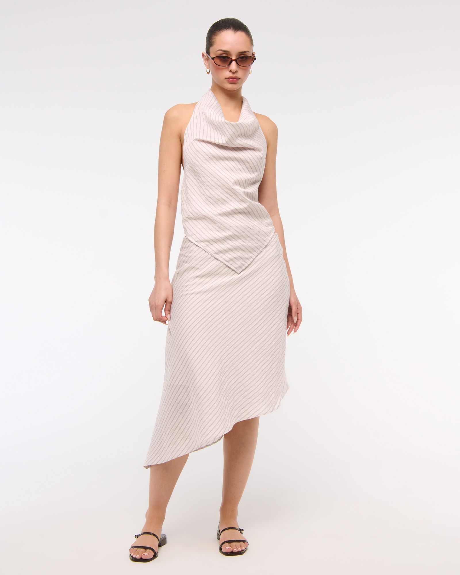 Mid Rise Asymmetrical Hem Midi Skirt
