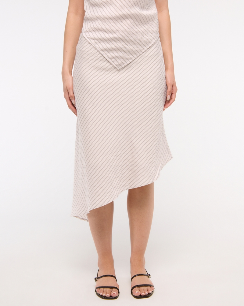 Mid Rise Asymmetrical Hem Midi Skirt