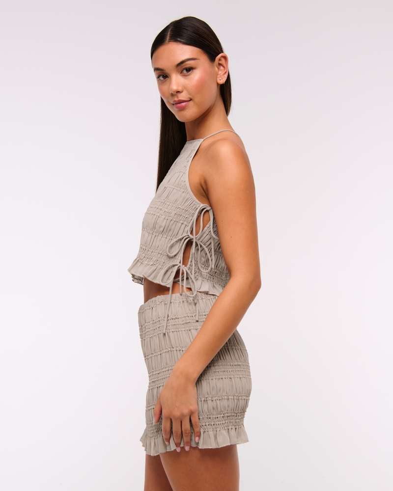 Mid Rise Sheer Ruched Mini Skort