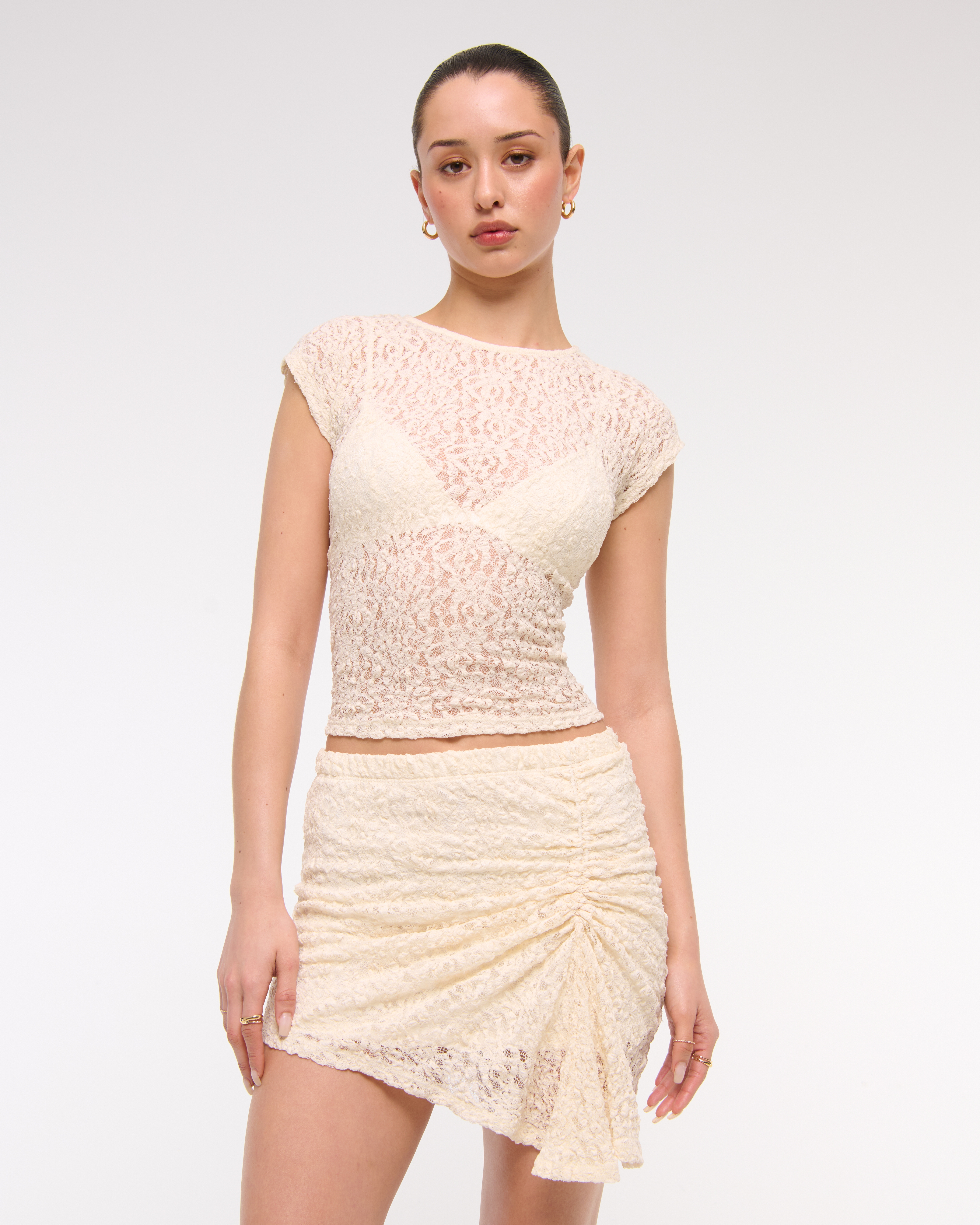 Abercrombie & Fitch Mid Rise Asymmetrical Hem Mini Skirt In White