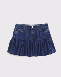 Mid Rise Bubble Hem Denim Micro Skirt