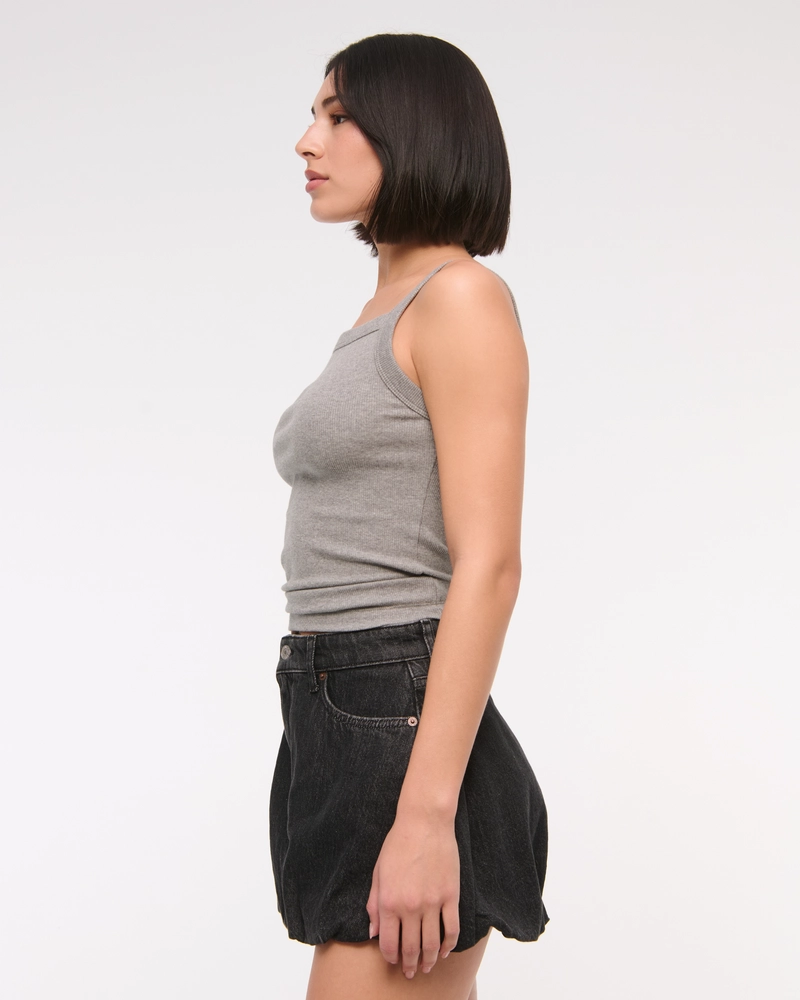 Mid Rise Bubble Hem Denim Mini Skort