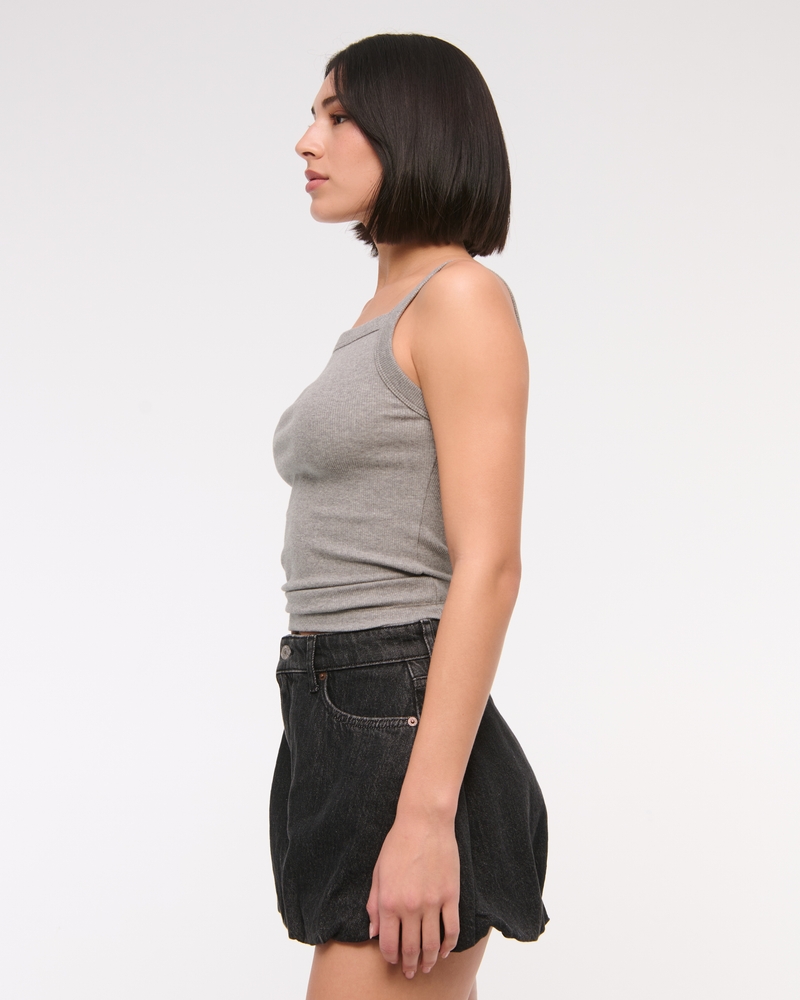 Mid Rise Bubble Hem Denim Mini Skort