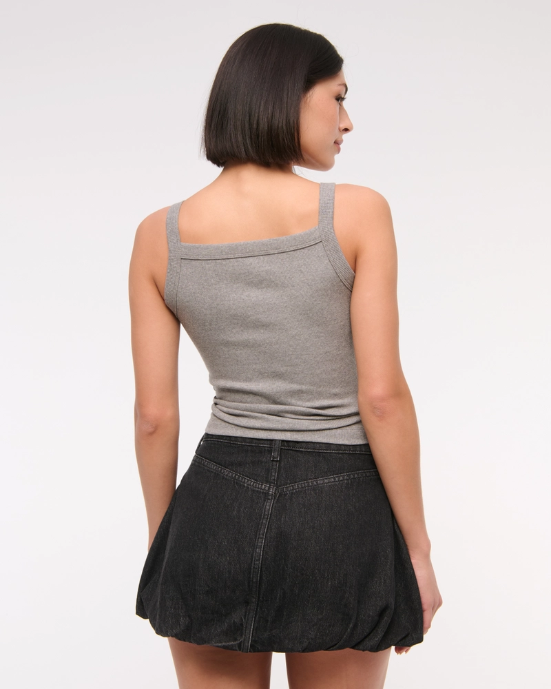 Mid Rise Bubble Hem Denim Mini Skort