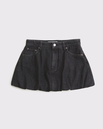 Mid Rise Bubble Hem Denim Mini Skirt