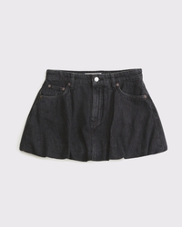 Mid Rise Bubble Hem Denim Mini Skirt