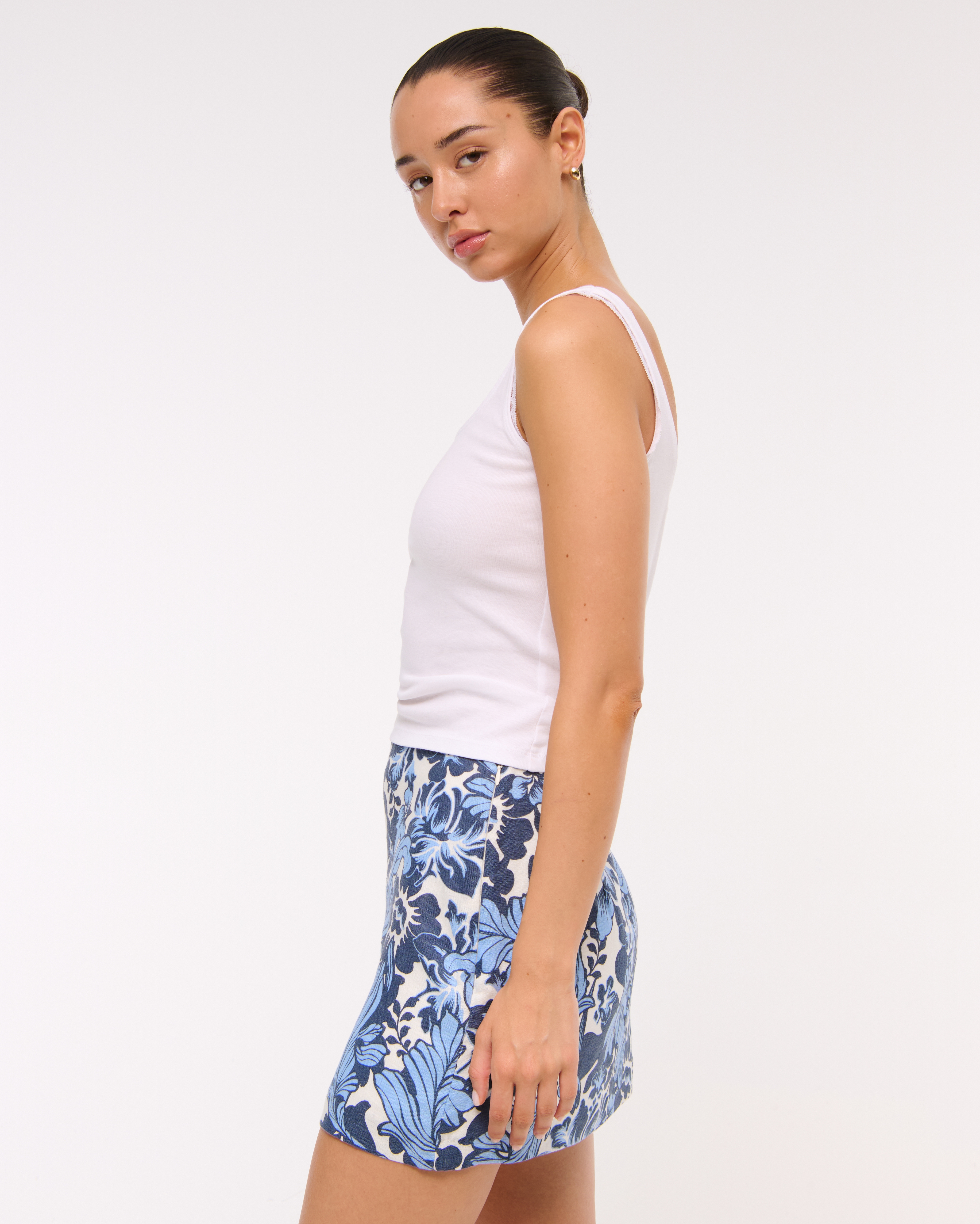 Abercrombie & Fitch The A&f Scarlett Linen-blend Mini Skort In Blue