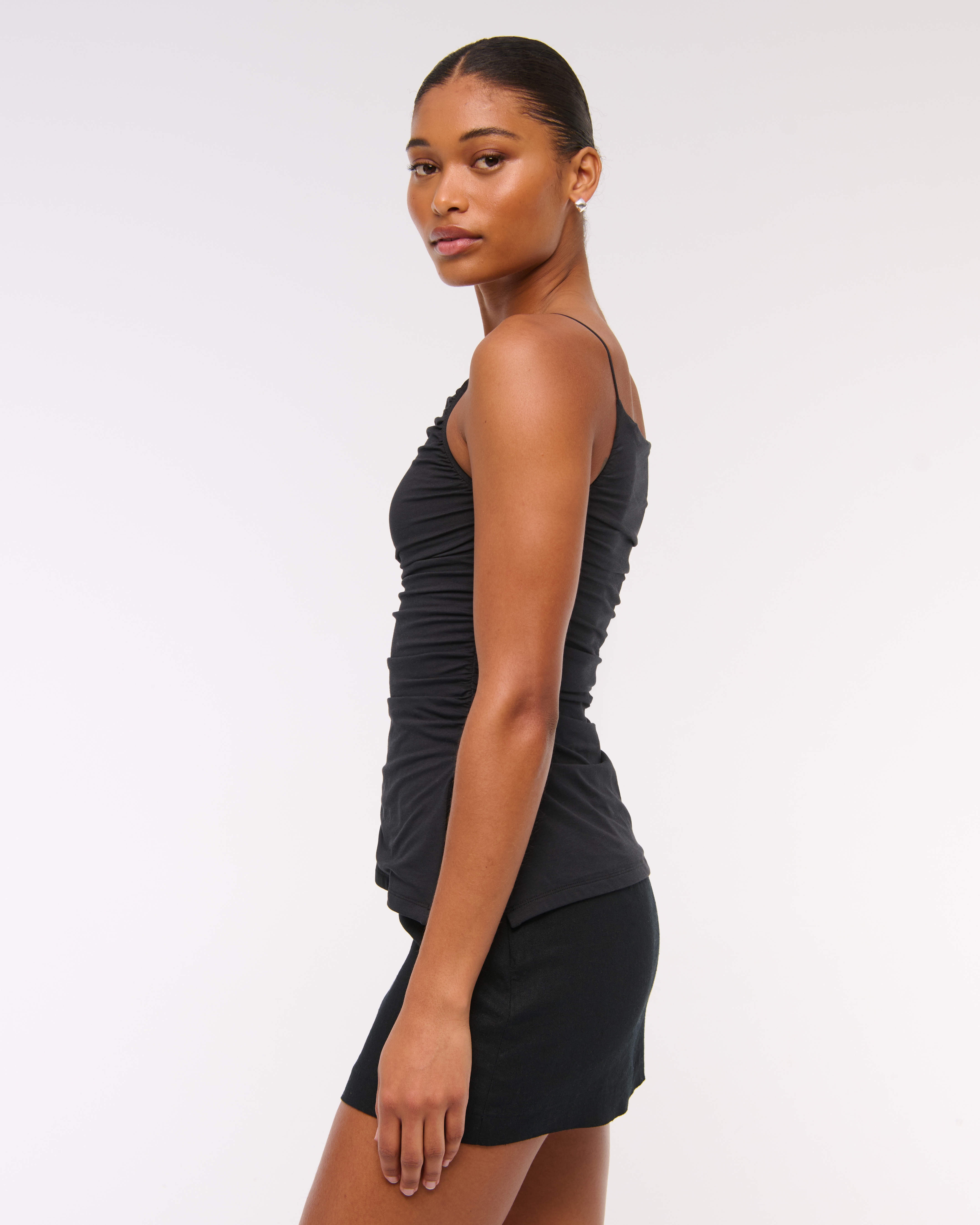 Abercrombie & Fitch The A&f Scarlett Curve Love Linen-blend Mini Skort In Black