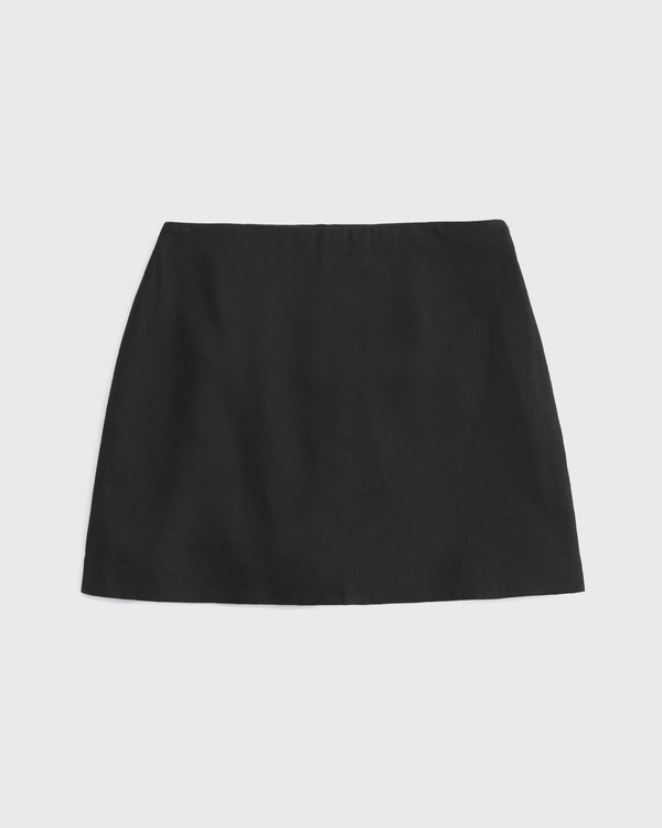 The A&F Scarlett Curve Love Linen-Blend Mini Skort, Black view 1