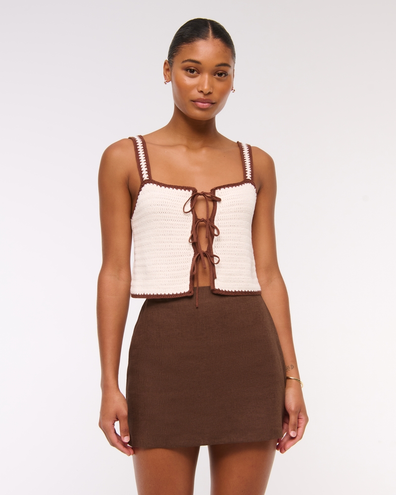 Women's The A&F Scarlett Curve Love Linen-Blend Mini Skort | Women's Bottoms | Abercrombie.com