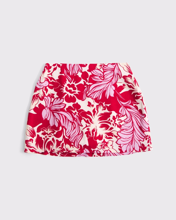 The A&F Scarlett Curve Love Linen-Blend Mini Skort, Red Floral view 1