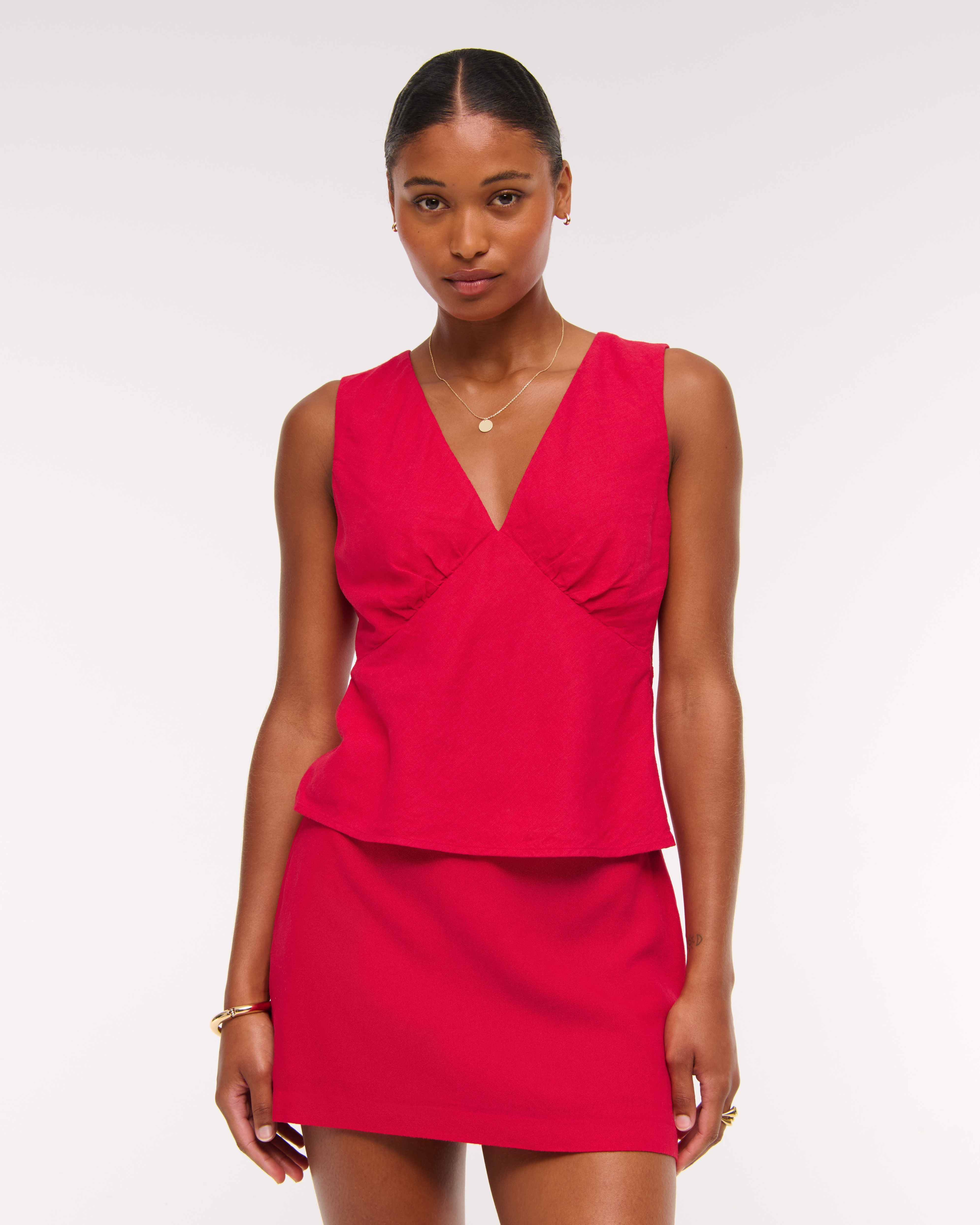 Abercrombie & Fitch The A&f Scarlett Curve Love Linen-blend Mini Skort In Red