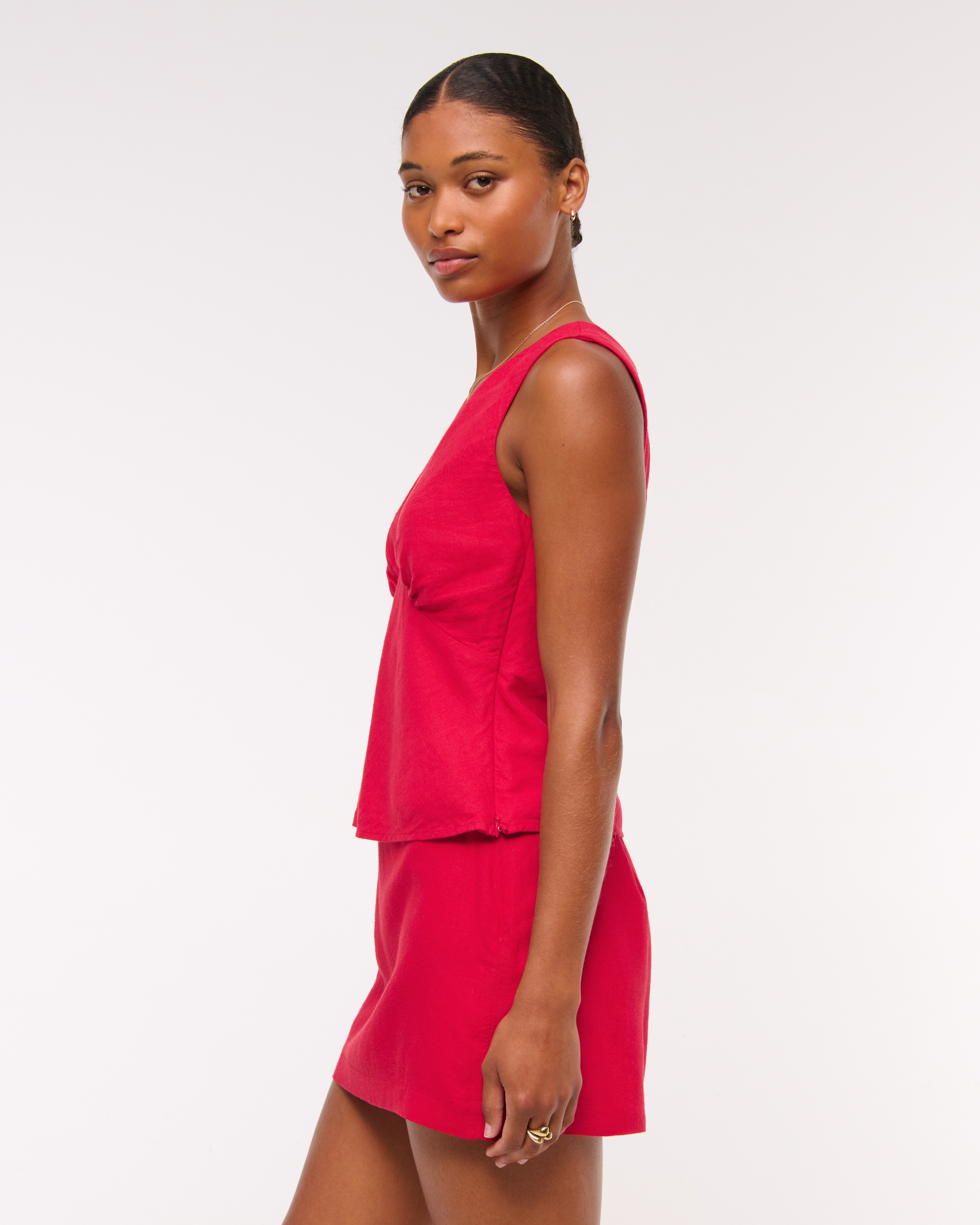 Abercrombie & Fitch The A&f Scarlett Curve Love Linen-blend Mini Skort In Red