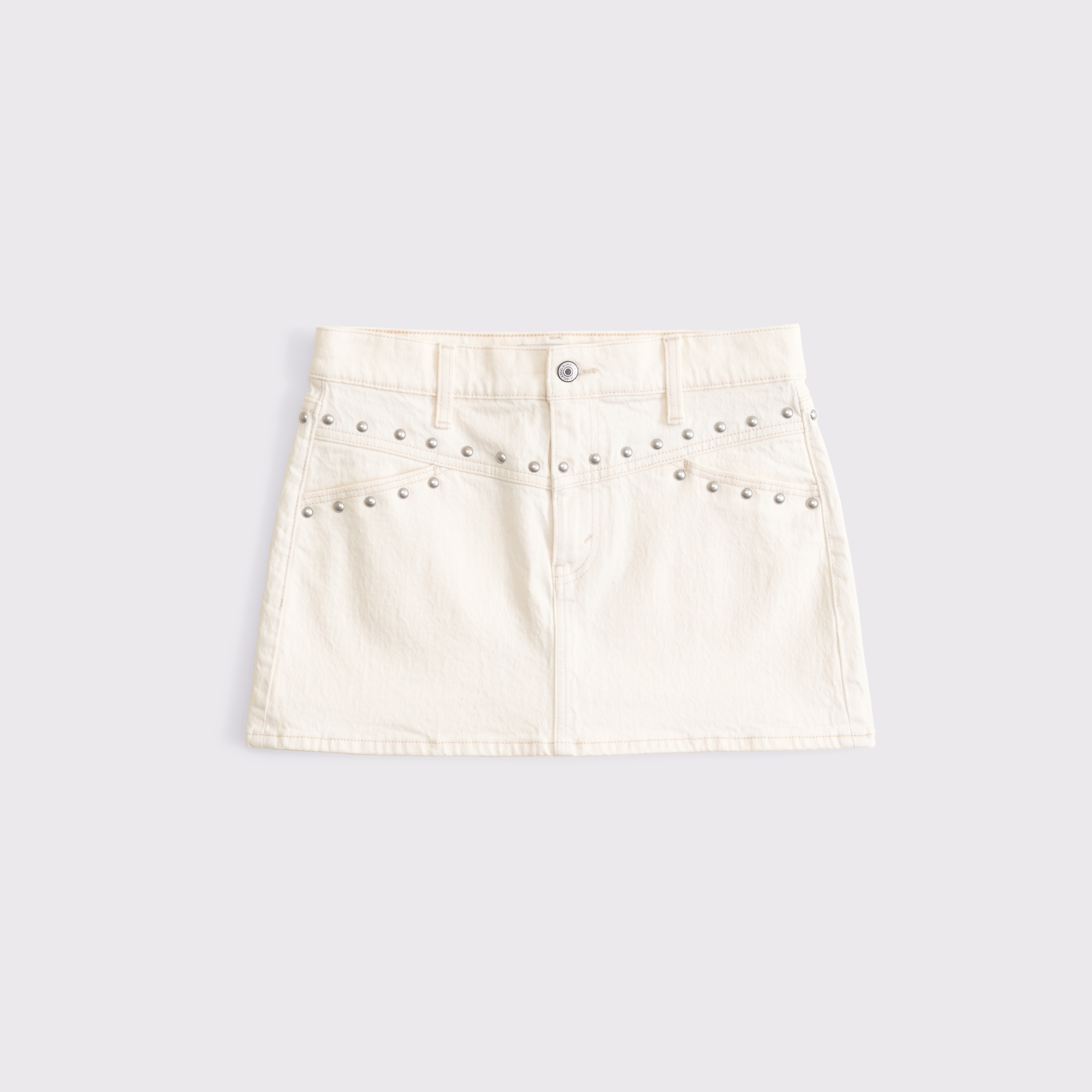 Abercrombie & Fitch Mid Rise Studded Denim Mini Skirt In White