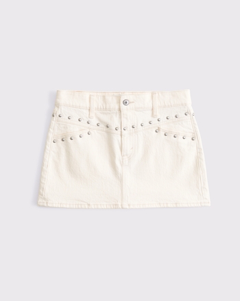Mid Rise Studded Denim Mini Skirt