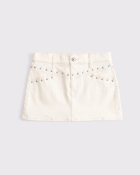 Mid Rise Studded Denim Mini Skirt