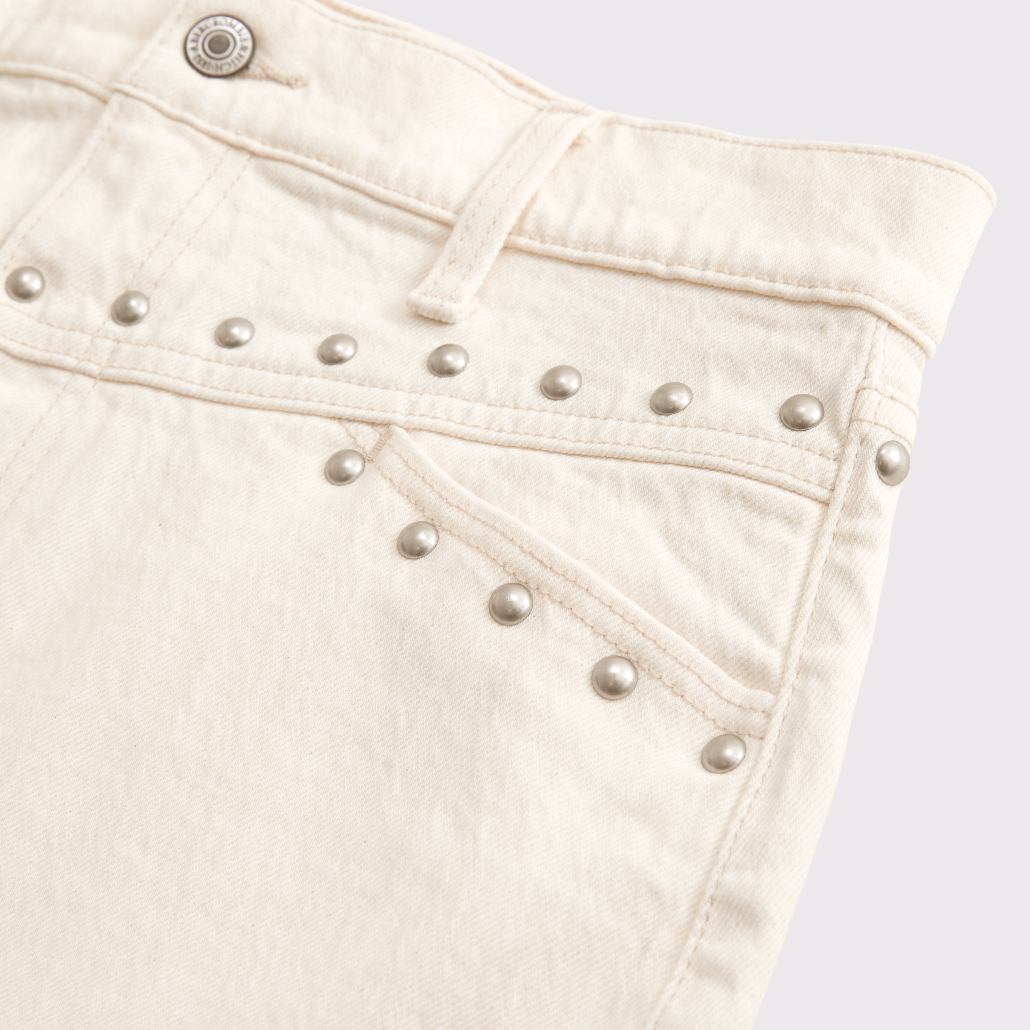 Abercrombie & Fitch Mid Rise Studded Denim Mini Skirt In White