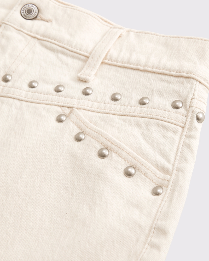 Mid Rise Studded Denim Mini Skirt