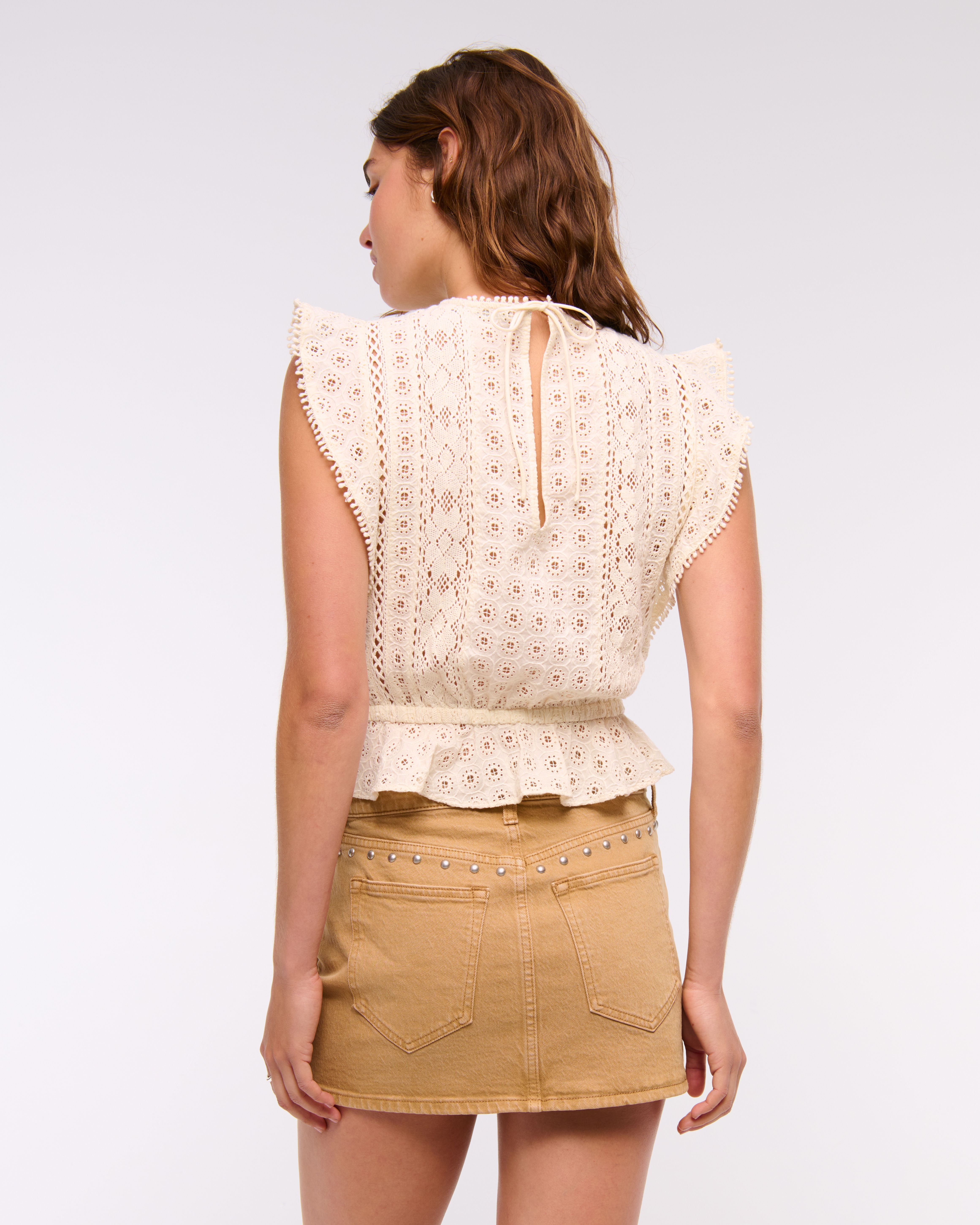 Abercrombie & Fitch Mid Rise Denim Studded Mini Skirt In Brown