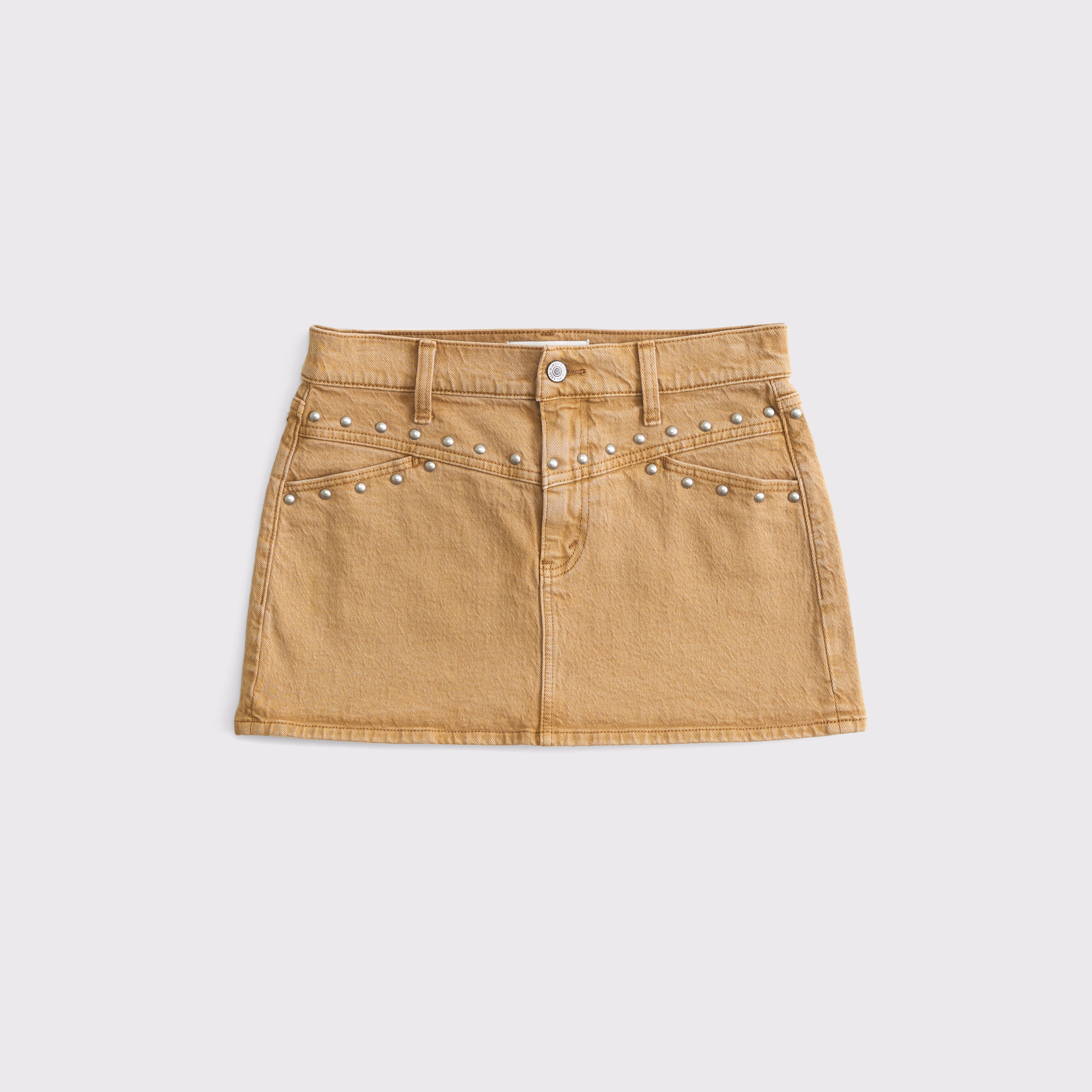 Abercrombie & Fitch Mid Rise Denim Studded Mini Skirt In Brown