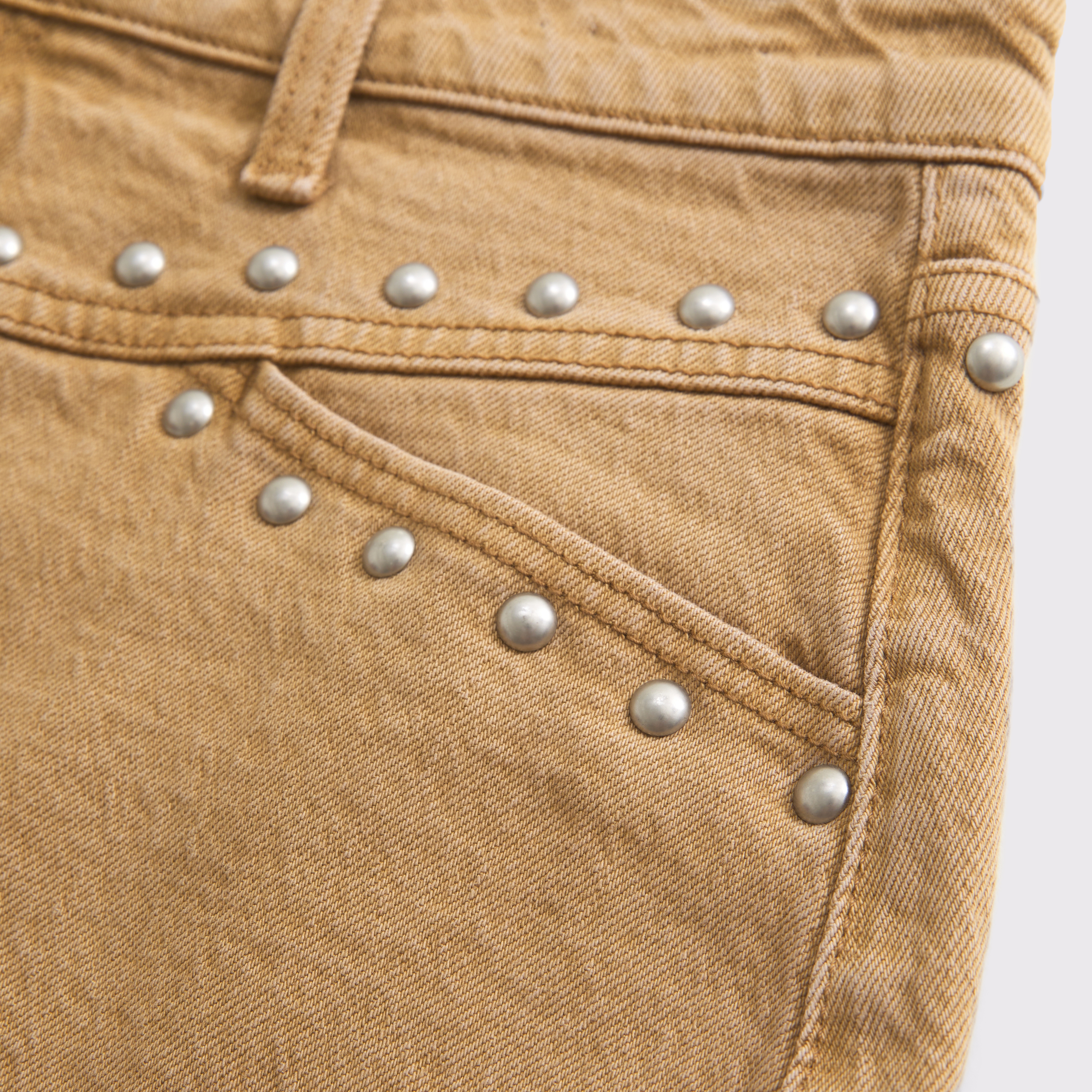 Abercrombie & Fitch Mid Rise Denim Studded Mini Skirt In Brown