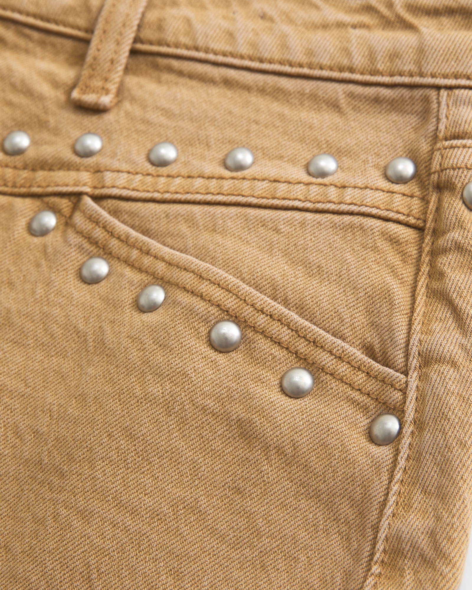 Mid Rise Studded Denim Mini Skirt