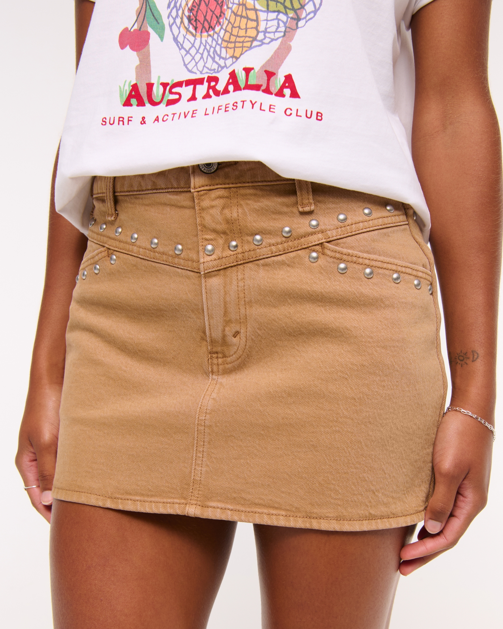 Curve Love Mid Rise Denim Studded Mini Skirt