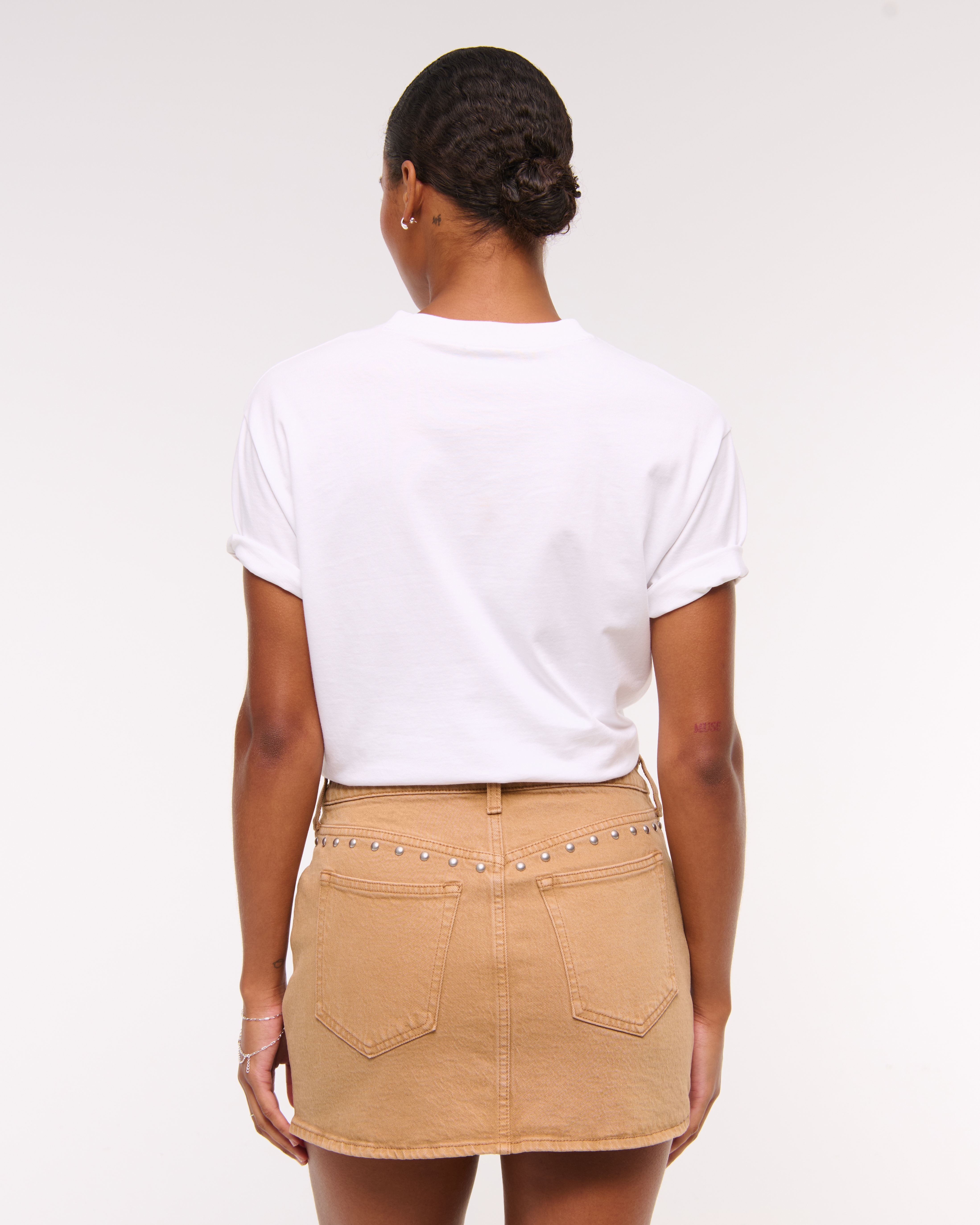 Abercrombie & Fitch Curve Love Mid Rise Denim Studded Mini Skirt In Brown